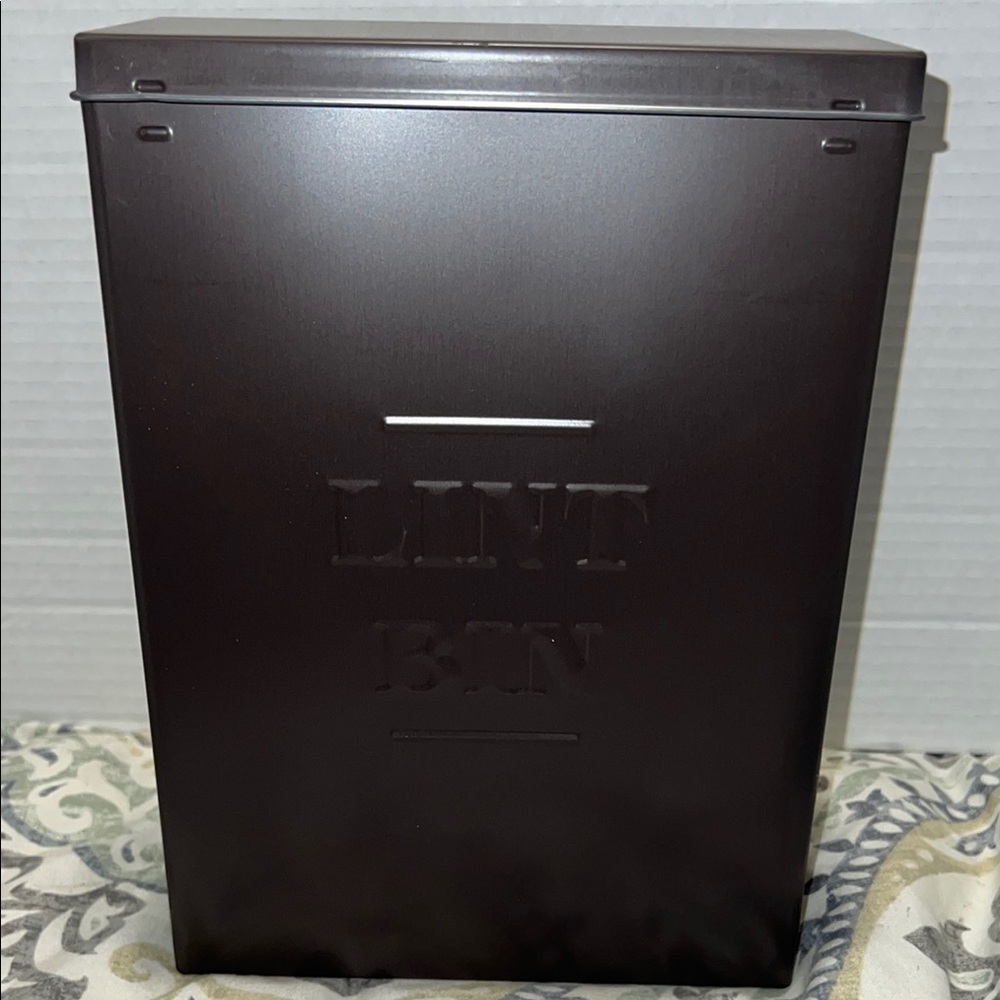 New Hanging Metal Embossed “Lint Bin” Storage Container - Black Sand Color